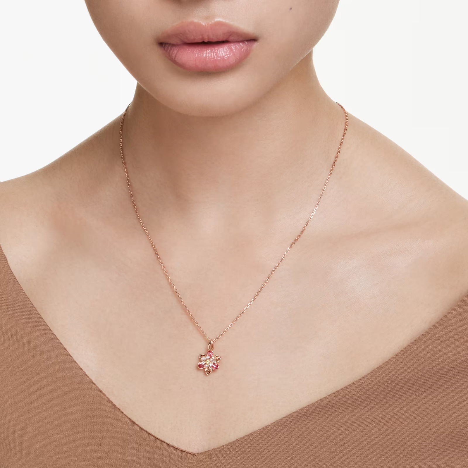 Multicolored Rose Gold Necklace Idyllia Pendant Mixed Cuts Flower New