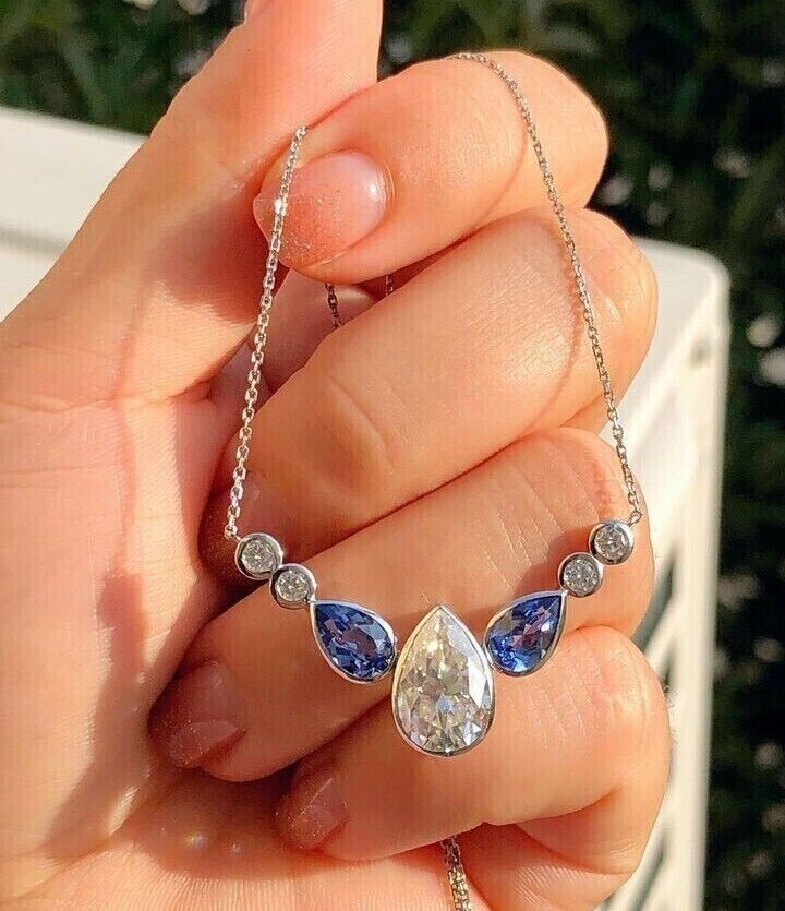Pear Cut Simulated Diamond Gorgeous Bezel Set Pendant In 14k White Gold Plated