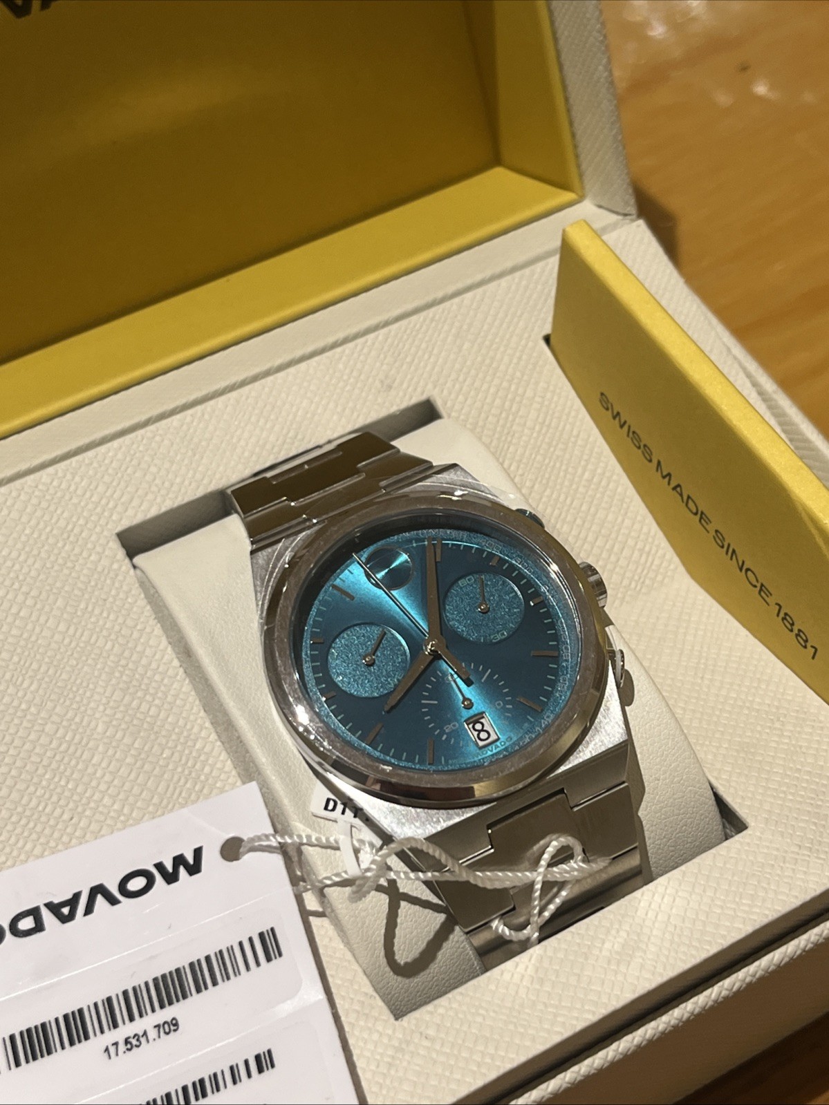 Movado Tachymeter Chronograph Green Dial Silver Tone Men’s Watch Brand New -rare