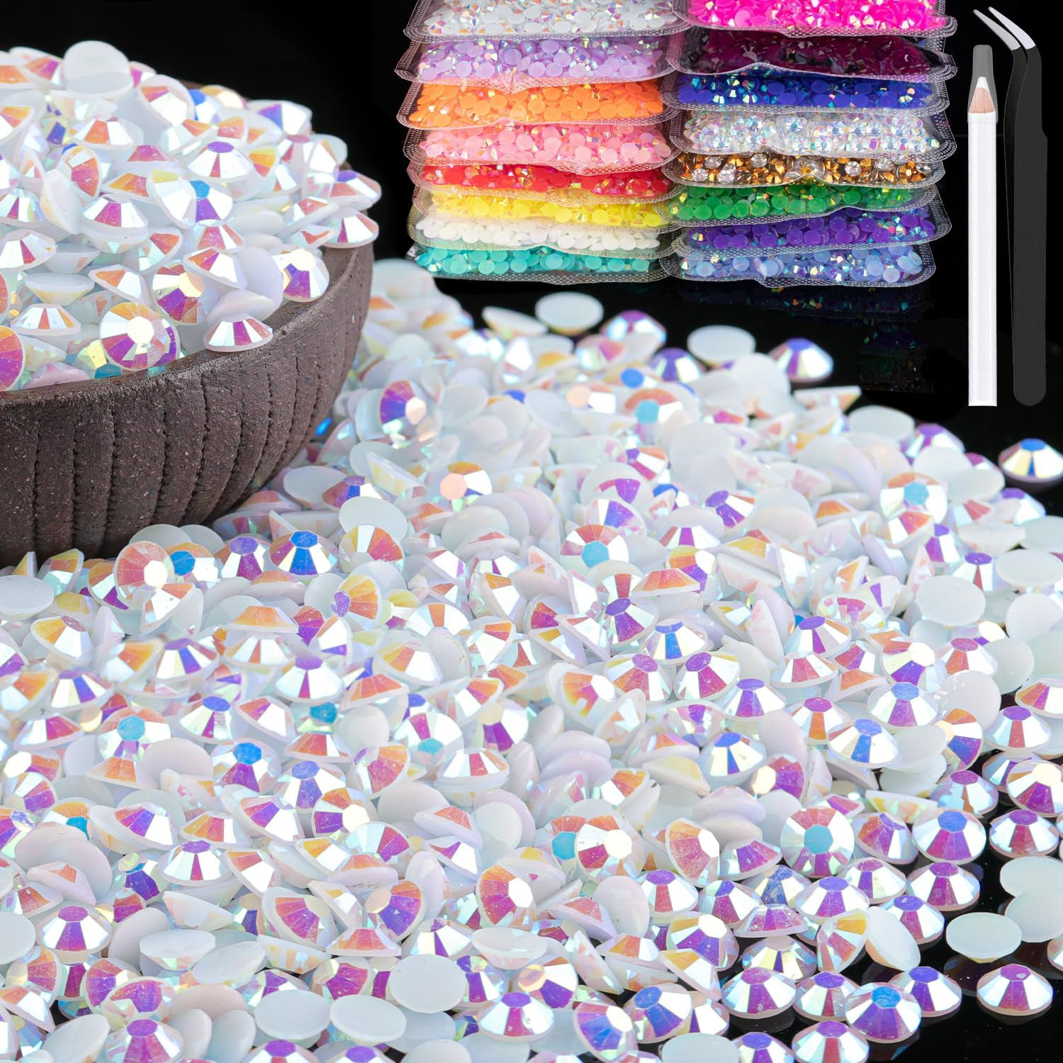 5000Pcs 5Mm Resin Rhinestones Bulk, White AB Flatback round Jelly Rhinestones Be