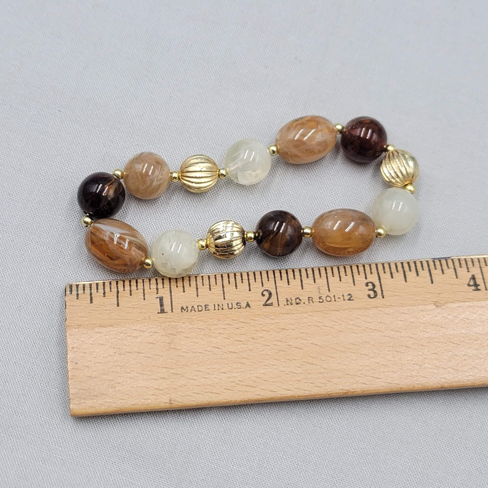 Multicolor Beaded Stretch Bracelet Womens 6.5 In Gold Tone Accents Acrylic