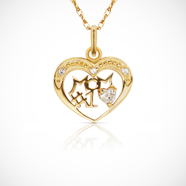 14K Yellow & White Gold Mom Heart Pendant For Women