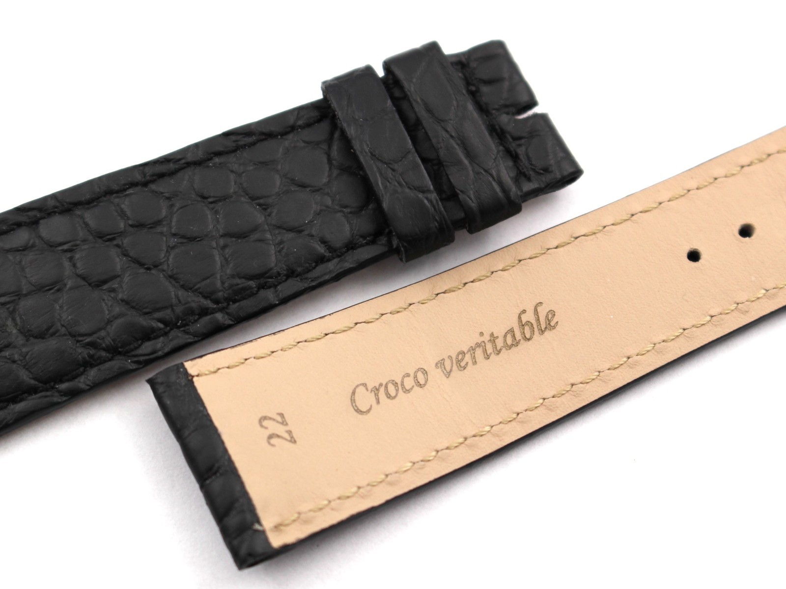 Genuine Black Crocodile Leather Strap 22/18mm Flat Pin Buckle New