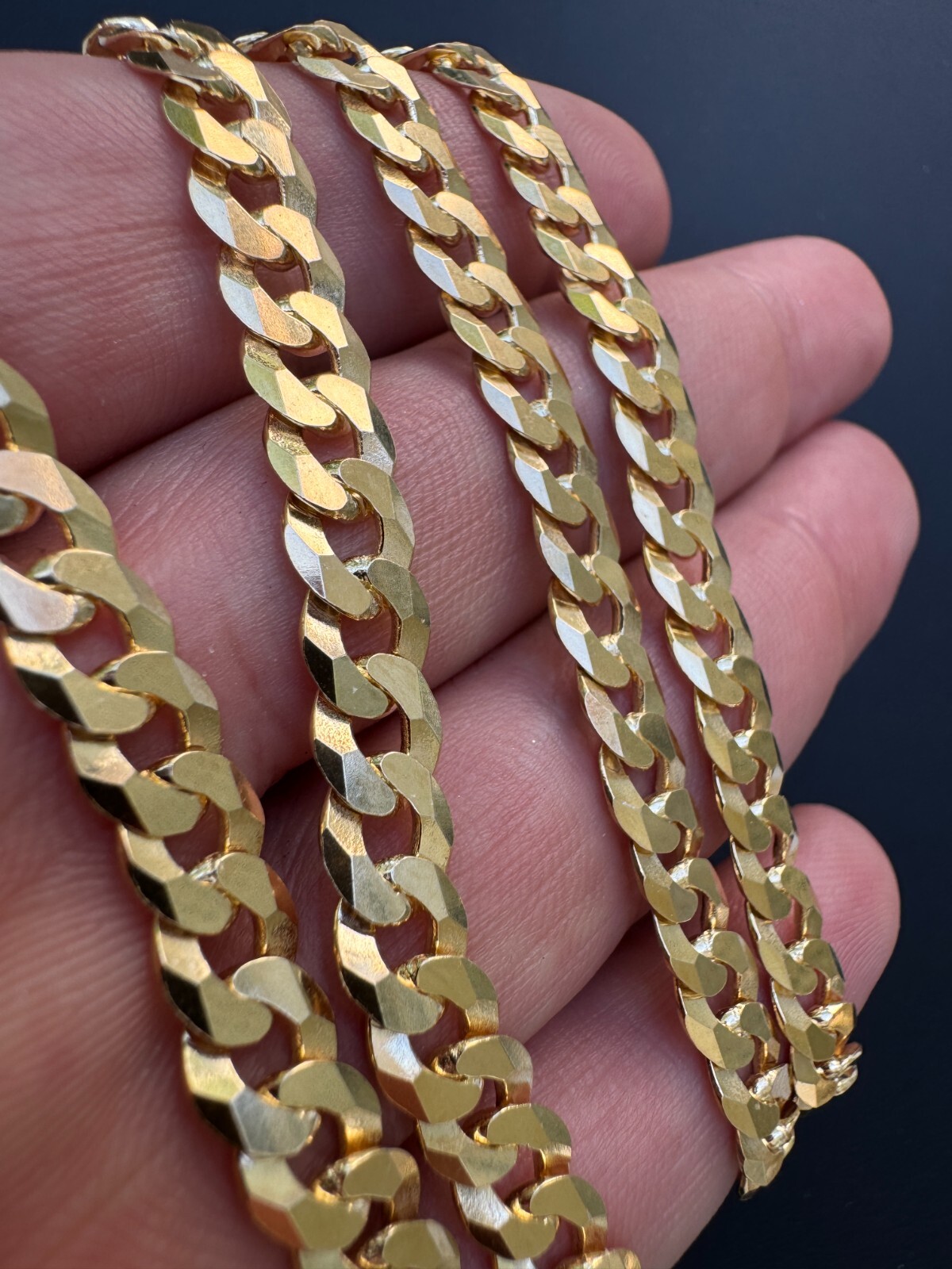 REAL Solid 925 Silver 14k Gold Plated Flat Cuban Link Chain Necklace 3mm – 11mm