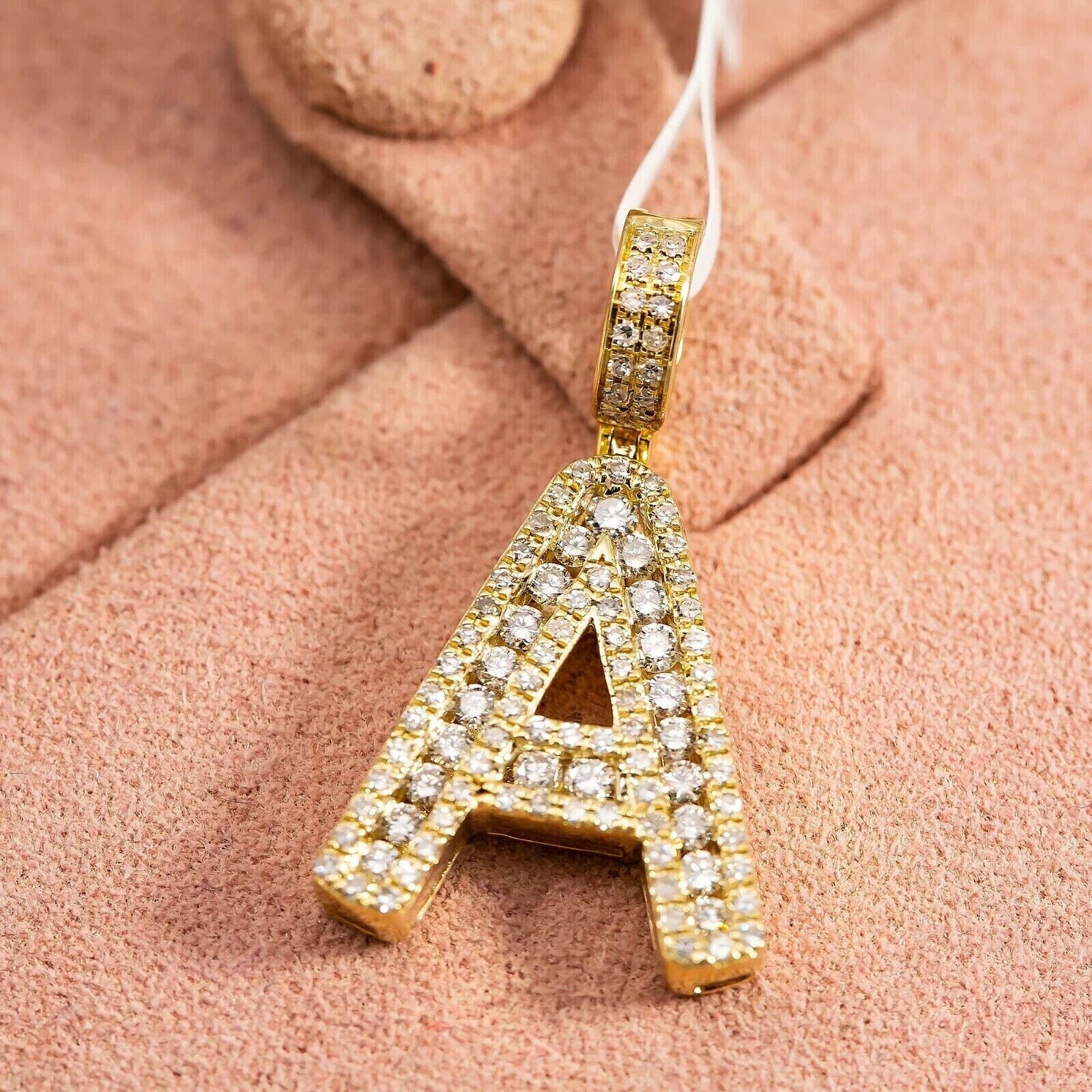 2.00Ct Round Cut Lab-Created Diamond ”A” Letter Pendant 14k Yellow Gold Plated