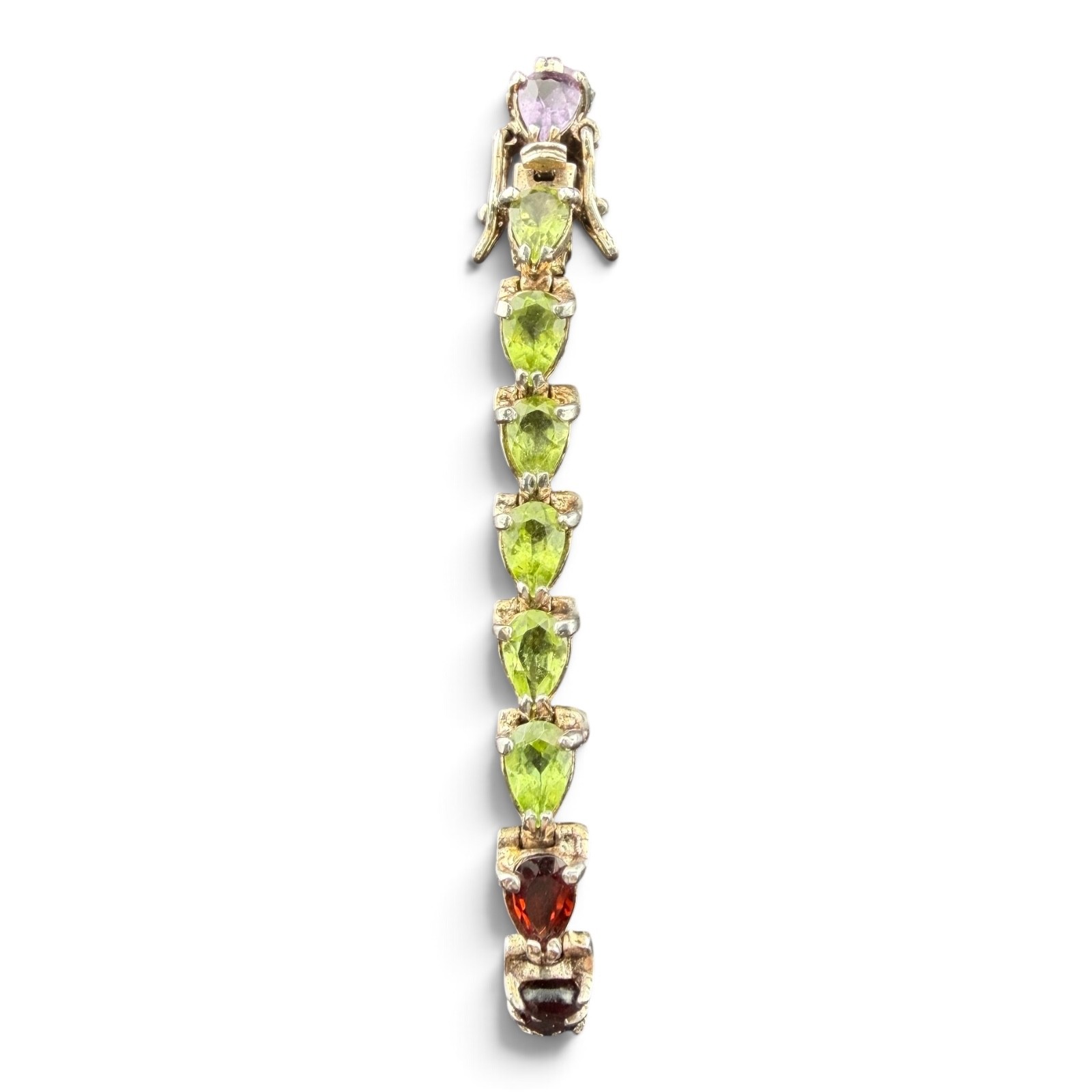 Beautiful 925 Silver and Multi Semi Precious Pear Shaped Stone Tennis Bracelet