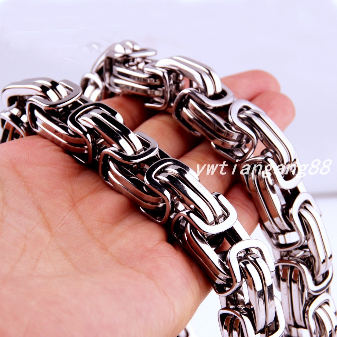 7″-40″ 12/15mm Heavy Huge Stainless Steel Mens Byzantine Chain Necklace Bracelet