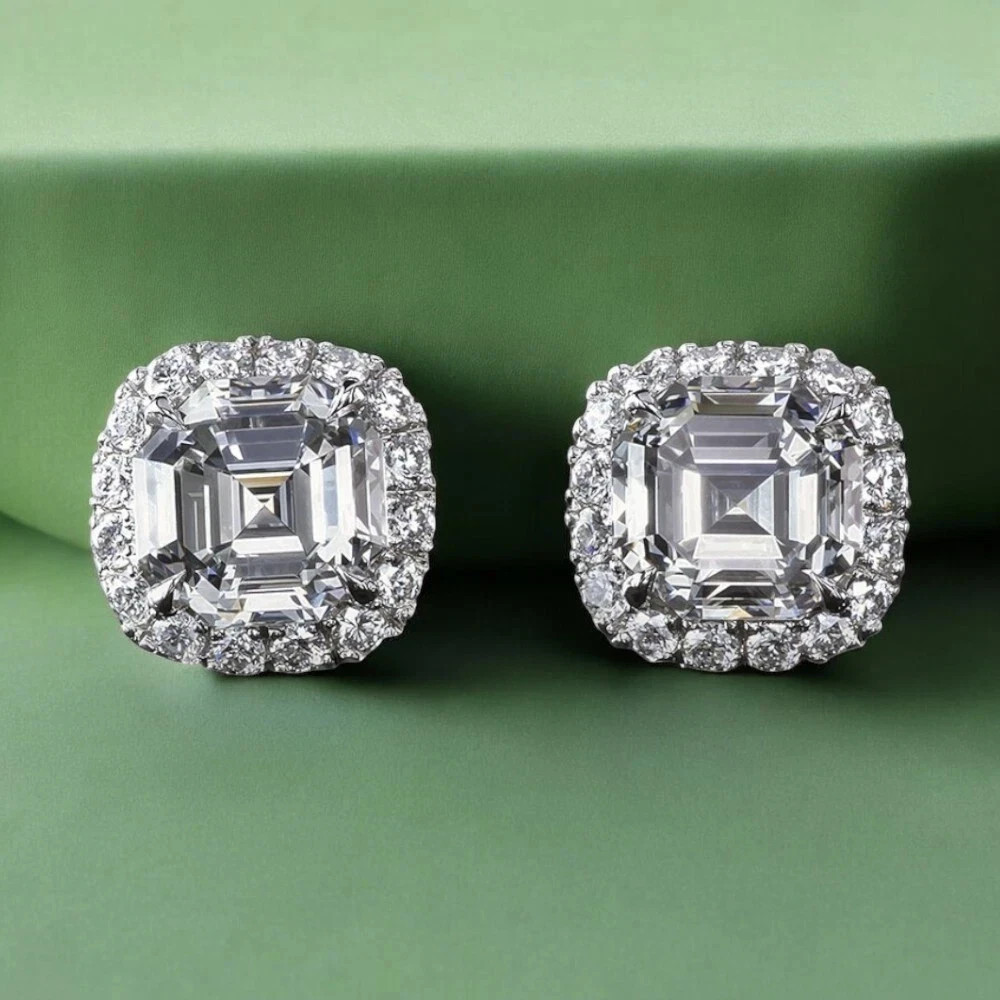 4 CT IGI Asscher F-VS1 Lab Grown Diamond Women Stud Earrings 14K White Gold