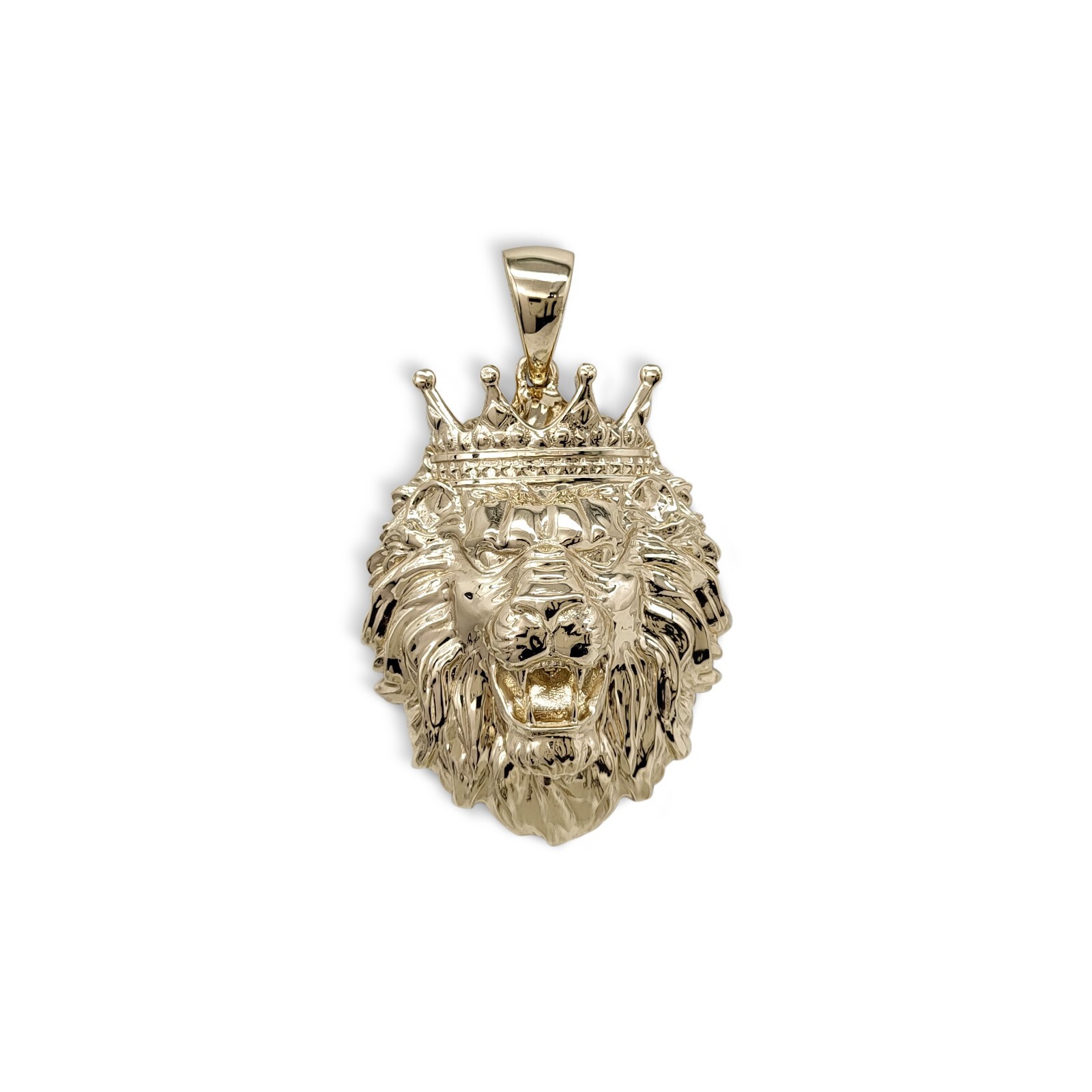 Real 10K Yellow Gold XXL Lion Pendant with Crown Charm, 16.0 grams, 2.1 inch
