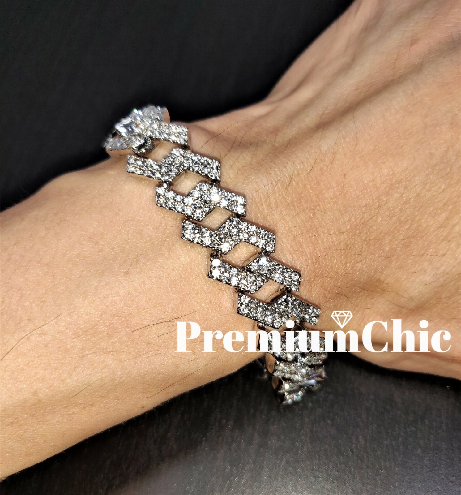 Miami Cuban Prong Designer Link Chain Necklace & Bracelet Plated CZ Jewelry SET