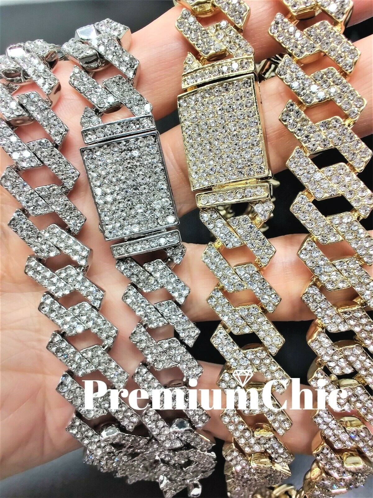 Miami Cuban Designer Prong Link Chain Necklace or Bracelet Men Plated CZ Jewelry
