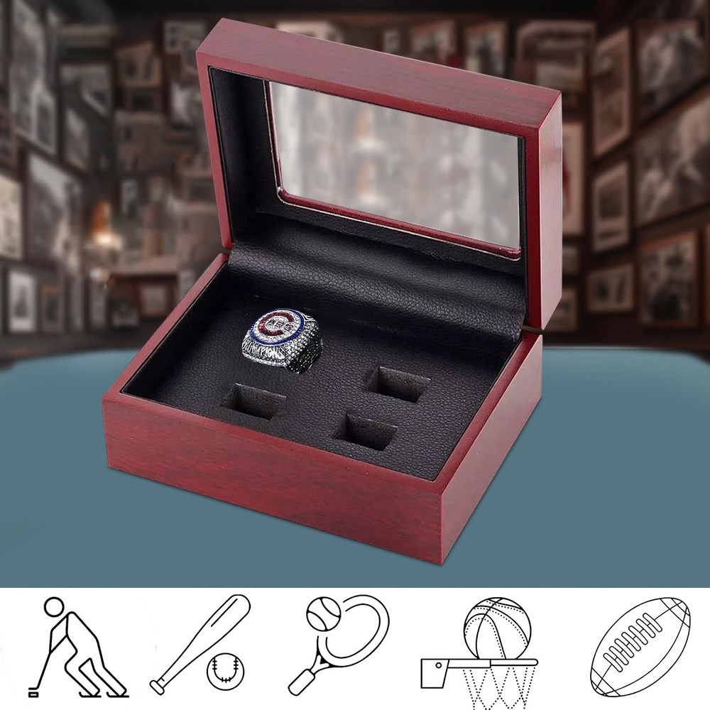 4-Slots Championship Ring Display Box Wooden Collection Case Storage Holder Gift