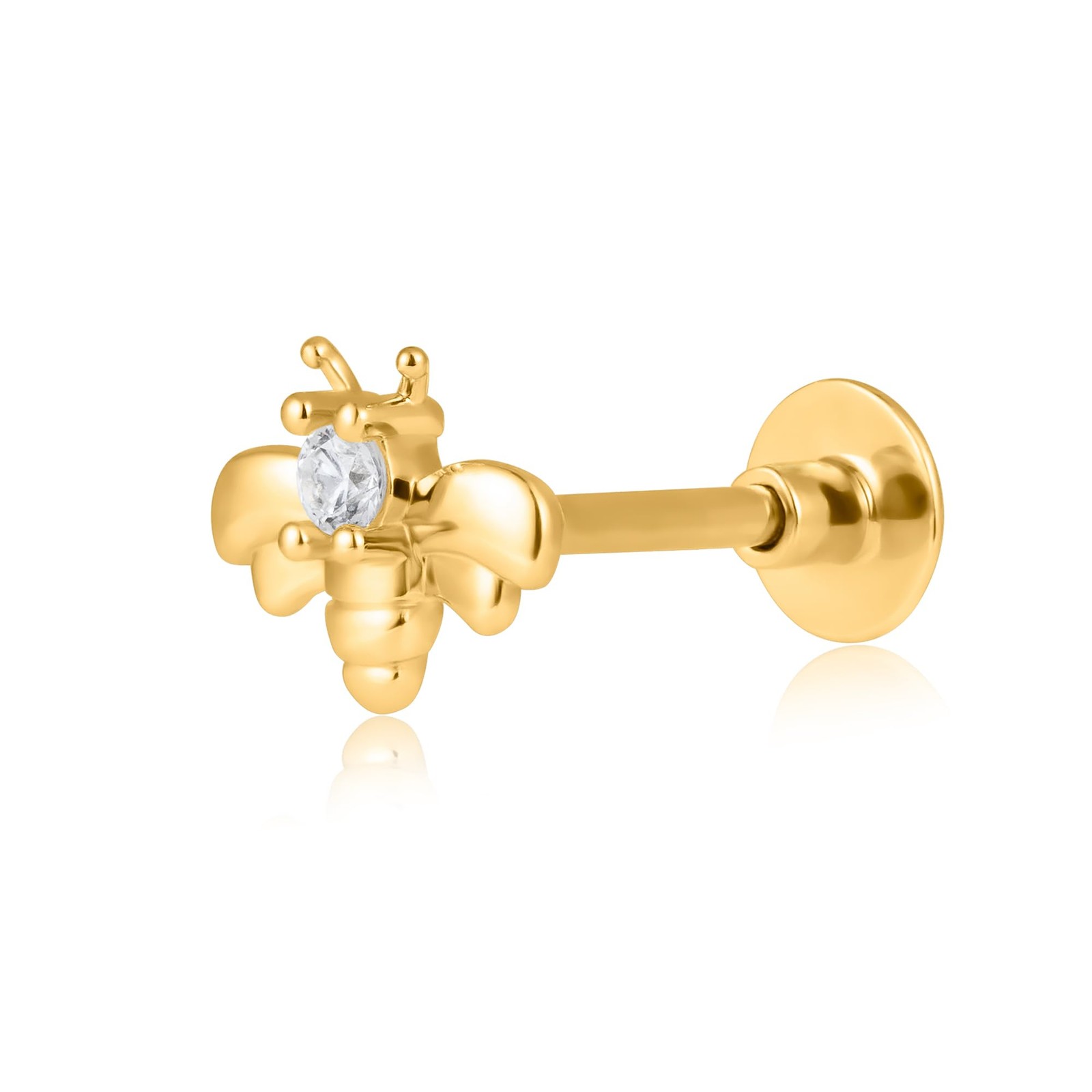 Solid 14K Gold Single Comfy Flat Back Cartilage Bee Stud Earrings
