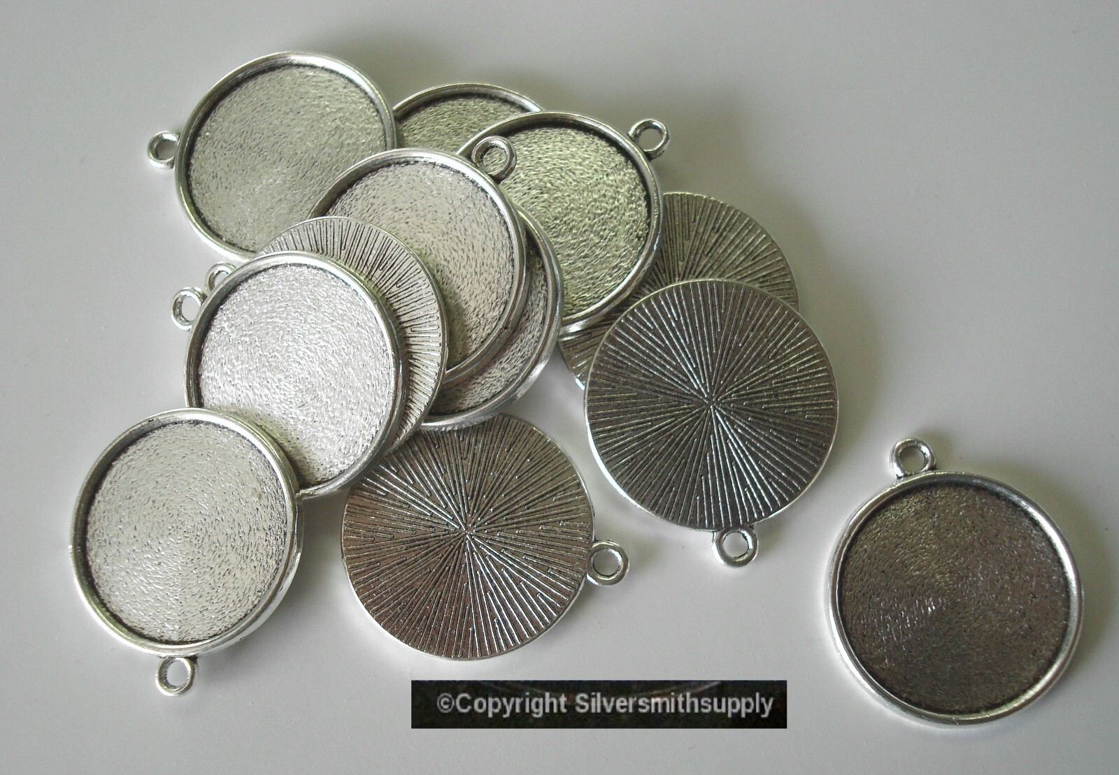 12 Bezel cup tray settings Silver pl holds 20mm cabochon bailed pendants FPP002B