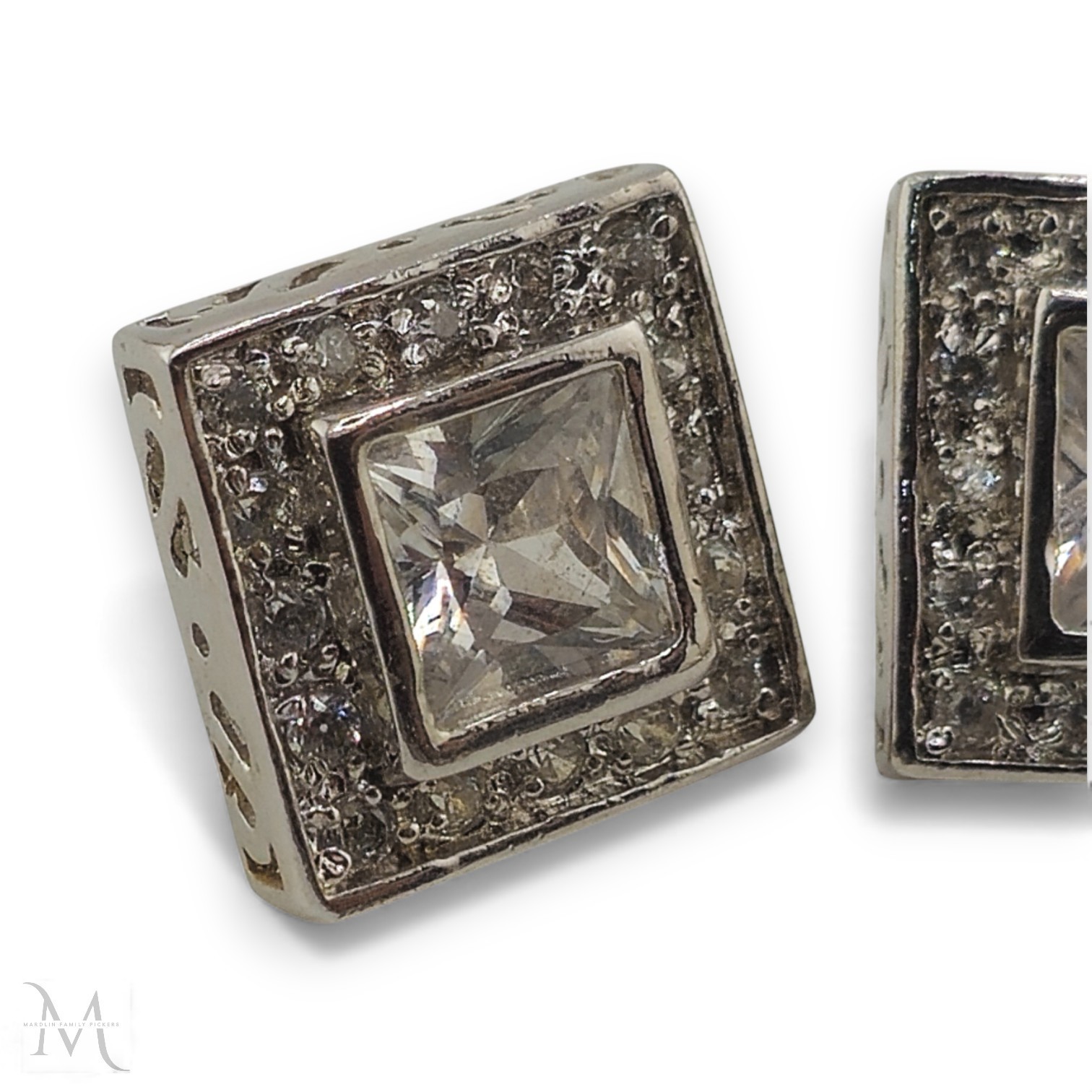 925 Silver Square Clear Gem Stud Earrings 5g Sparkling Classic Everyday Wear