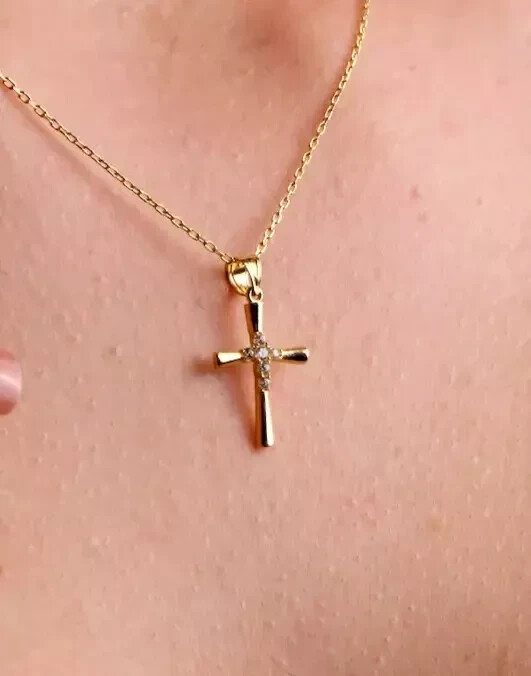 1Ct Round Cut Lab Created Diamond Women’s Small Cross Pendant 14K Gold Plated