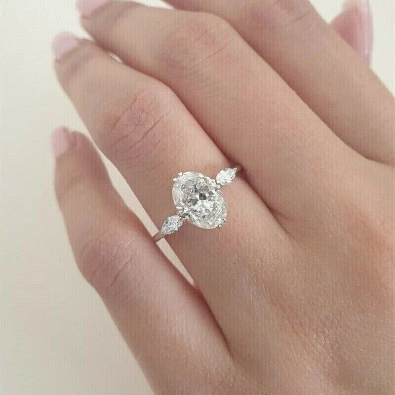 2.00Ct Oval Cut Lab-Created Diamond Solitaire Wedding Ring 14K White Gold Over