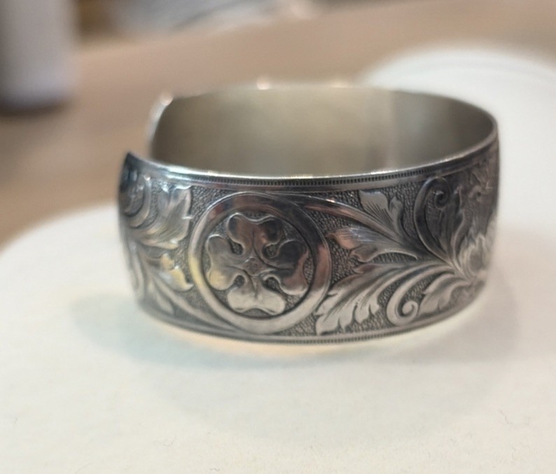 Dragon Etched Sterling Silver 1” Wide Cuff Bracelet Sz 5-1/2 -Engraved – 16g
