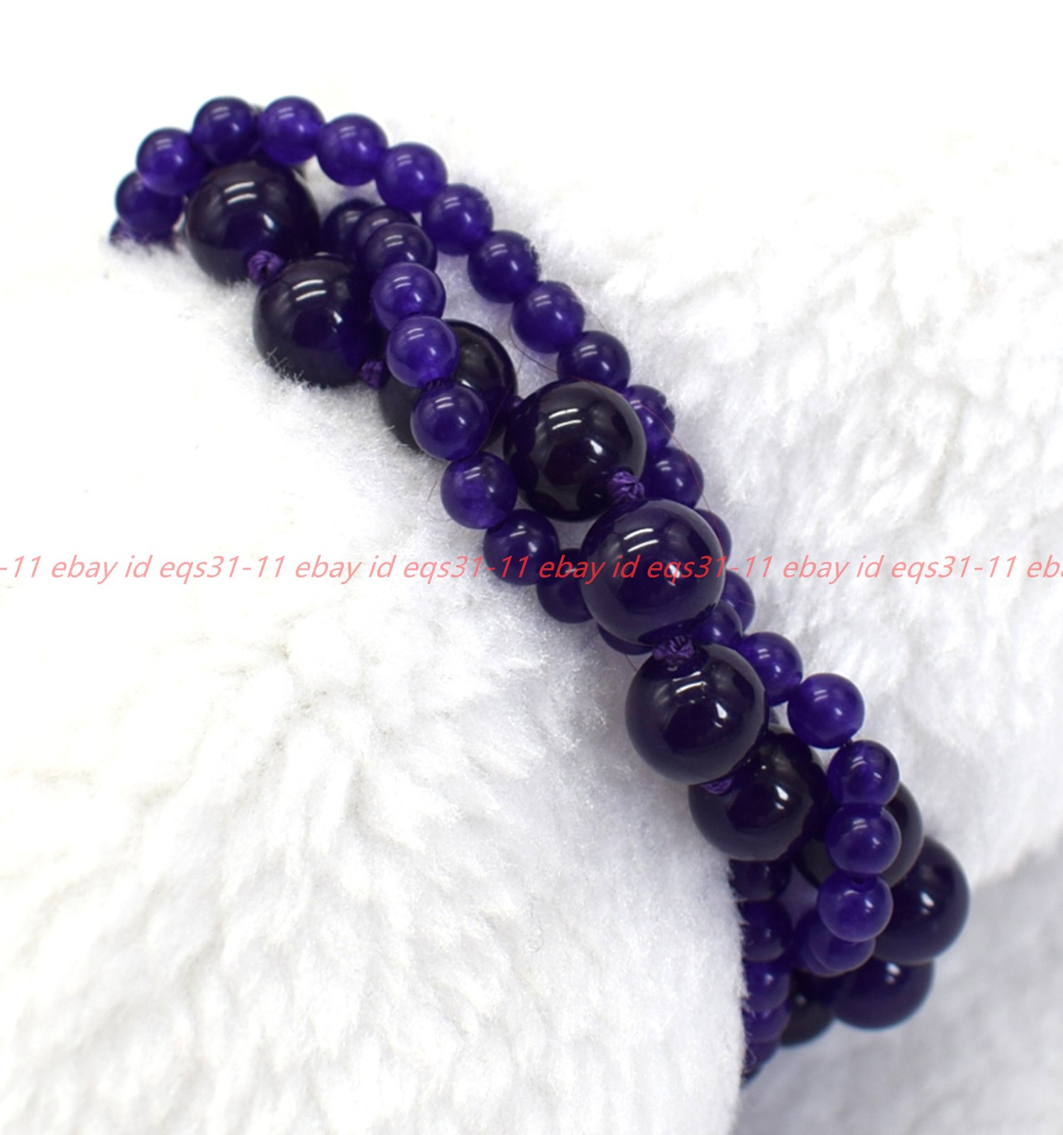 Pretty Natural 3 Rows 4+8mm Purple Jade Gemstone Round Beads Bracelet 7-9in