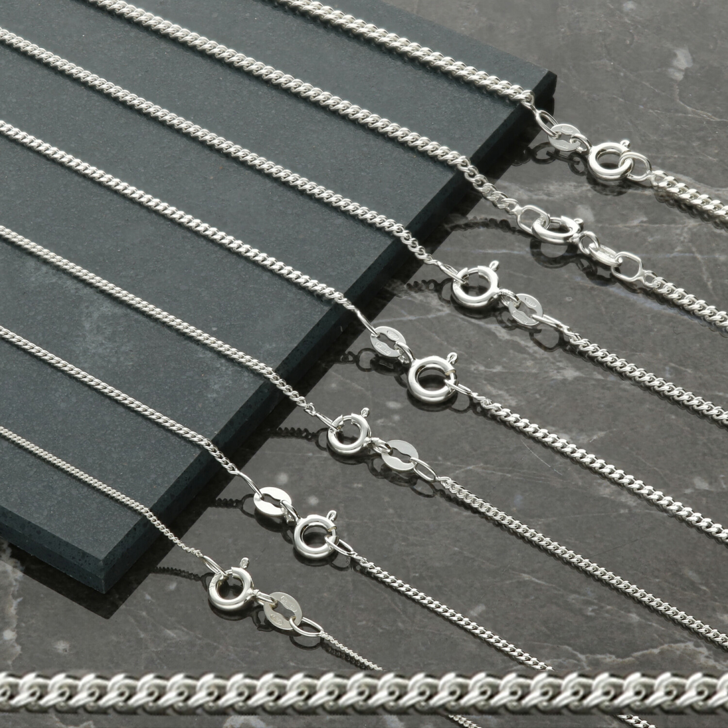Solid Sterling Silver 12 14 16 18 20 22 24 26 28 30 36 40 ” inch Curb Link Chain