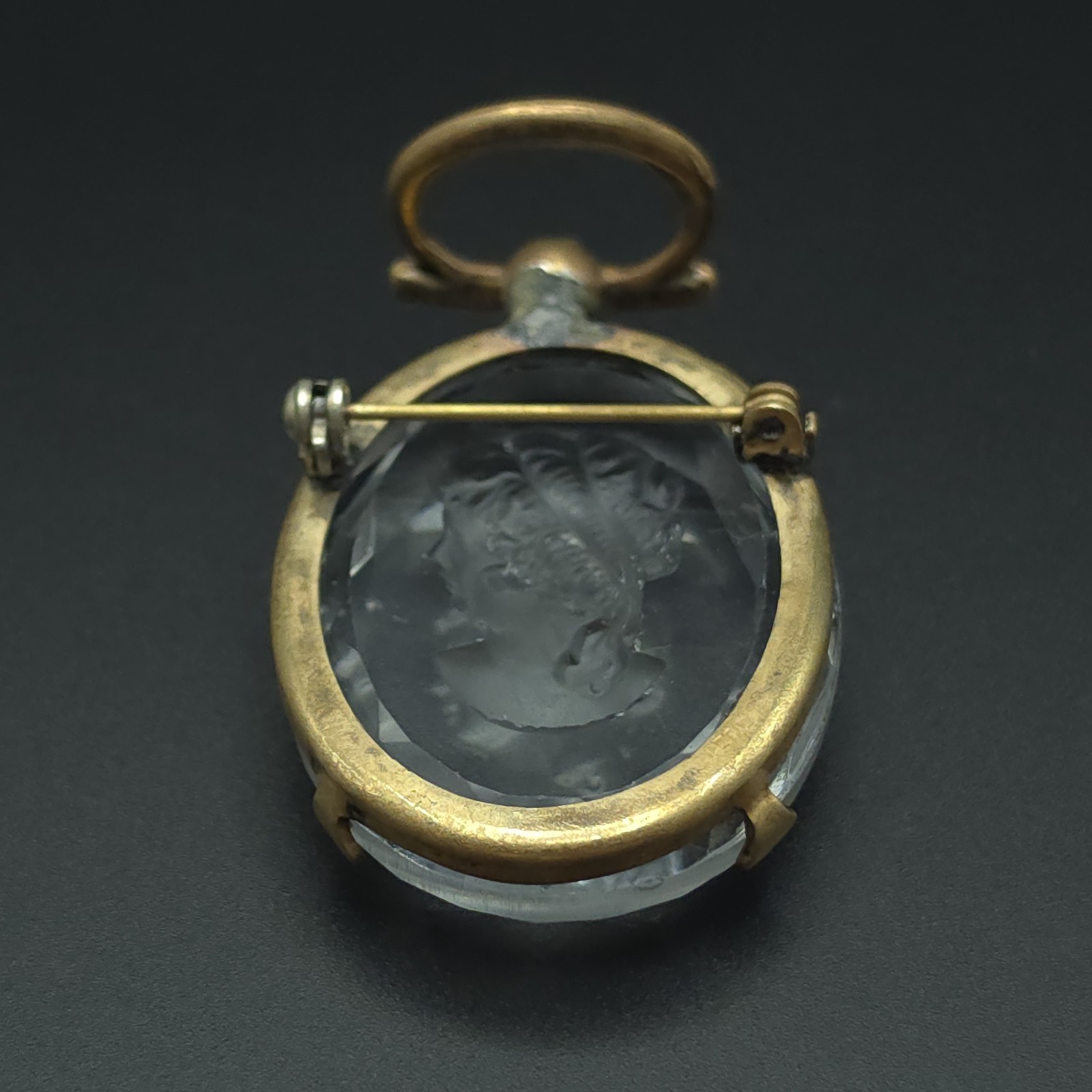 Antique Victorian Reverse Carved Crystal Intaglio Cameo Brooch Pendant Classical