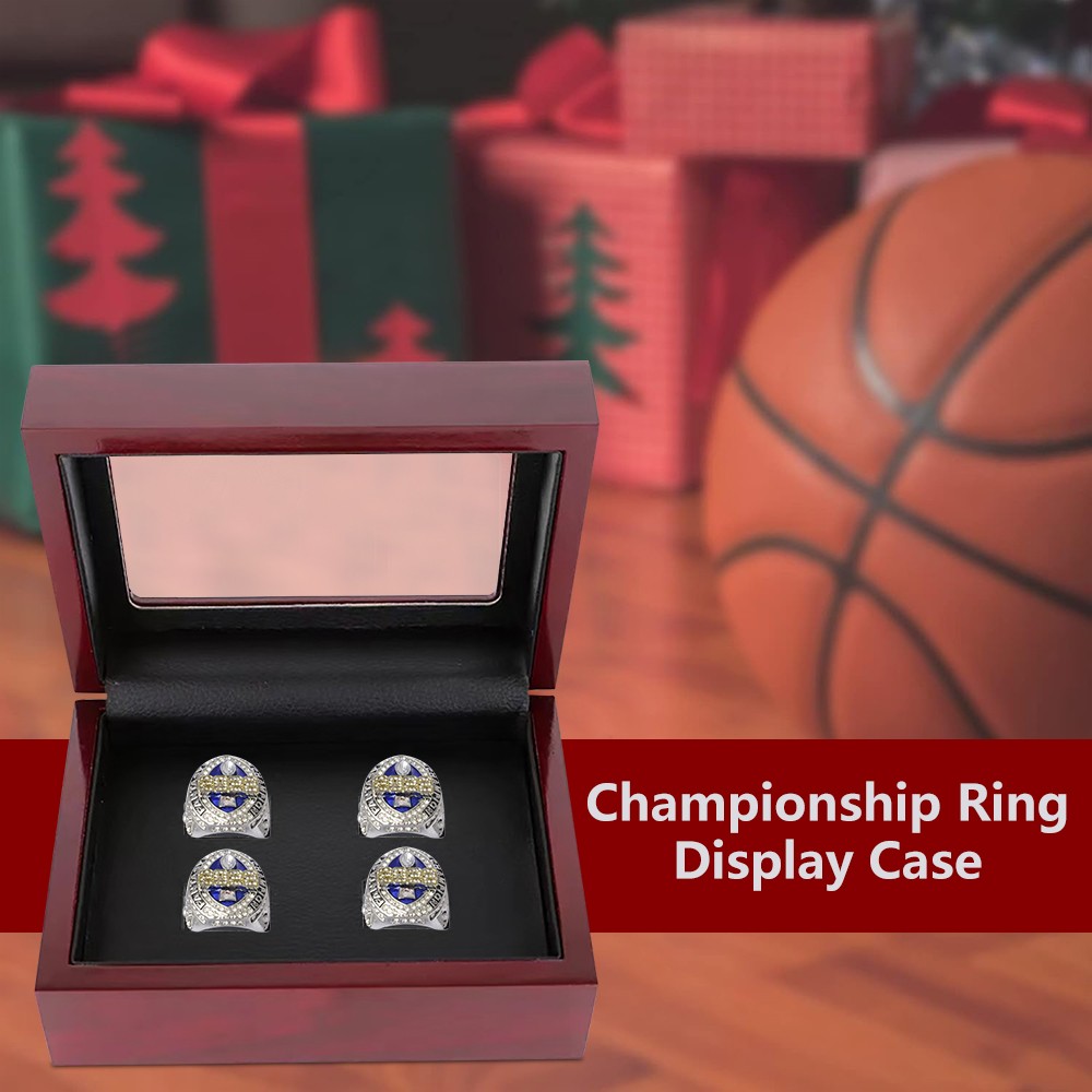4-Slots Championship Ring Display Box Wooden Collection Case Storage Holder Gift