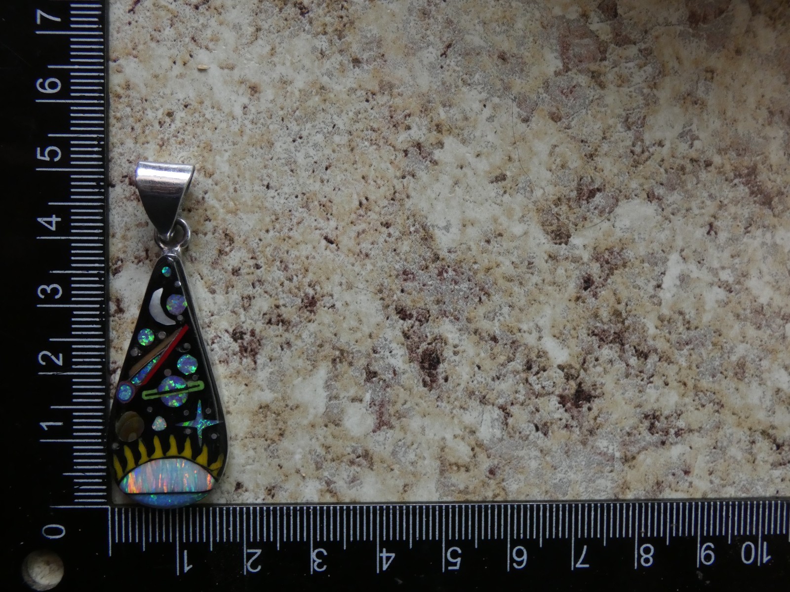 Sun Planets Night Sky Gemstone Opal Aluminum Sterling Silver Alloy Pendant AT2