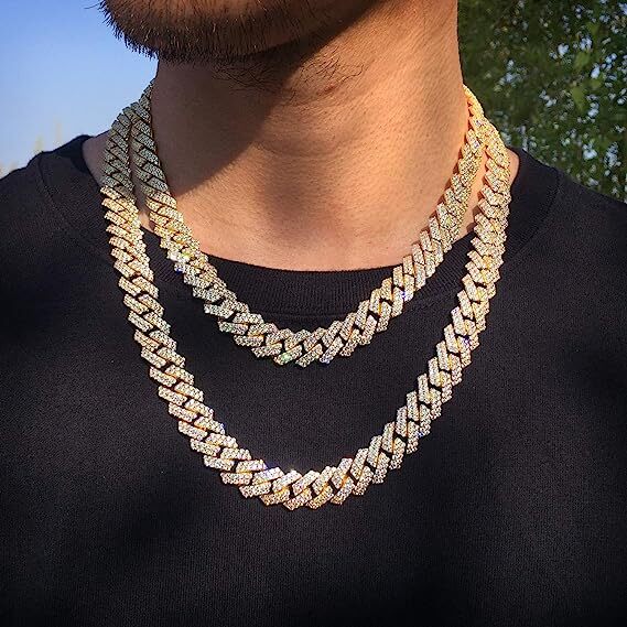12mm Iced CZ Out Cuban Link Chain 14K/White Gold Stainless Steel Hip Hop Jewelry