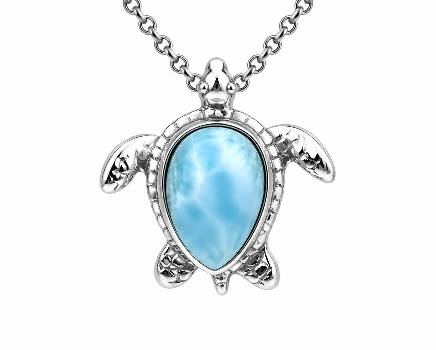 Lovely Natural Sky Blue Larimar .925 Sterling Silver Turtle Pendant 25mm