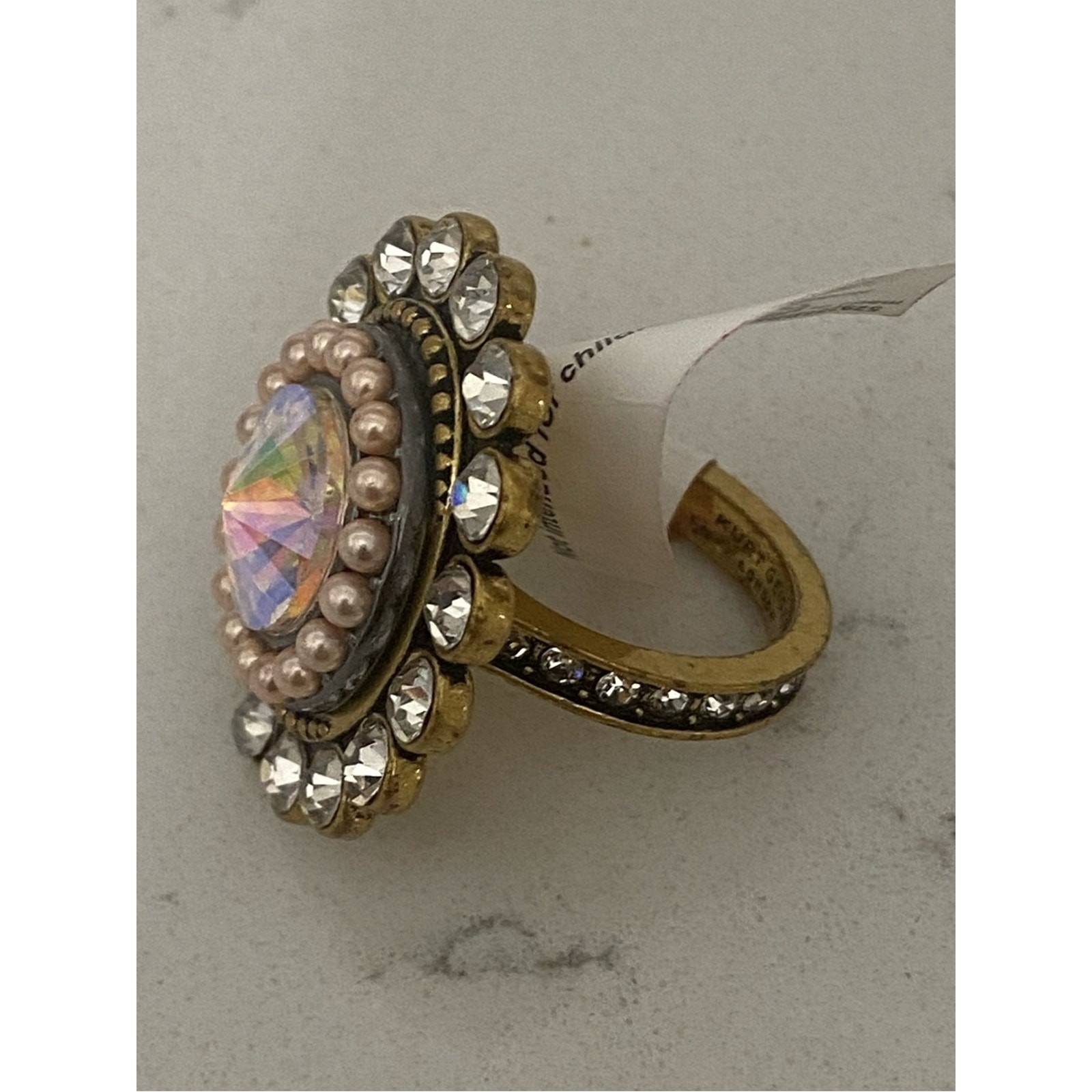 Kurt Geiger Octavia Cocktail Ring Size 8 NWT Goldtone plate/crystal Vintage Look