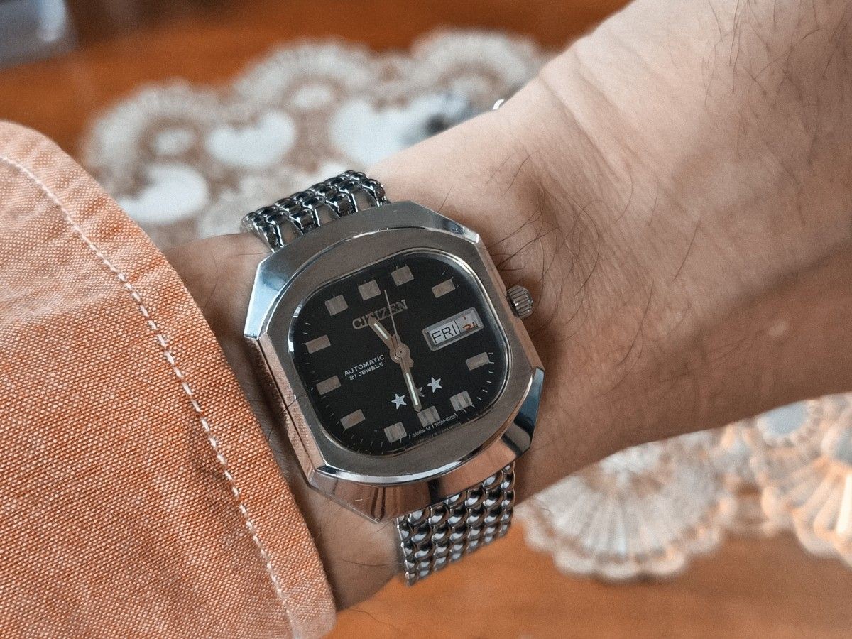 [B1P] Citizen Three Star Black Dial Octagon Vintage Automatic [g3v]