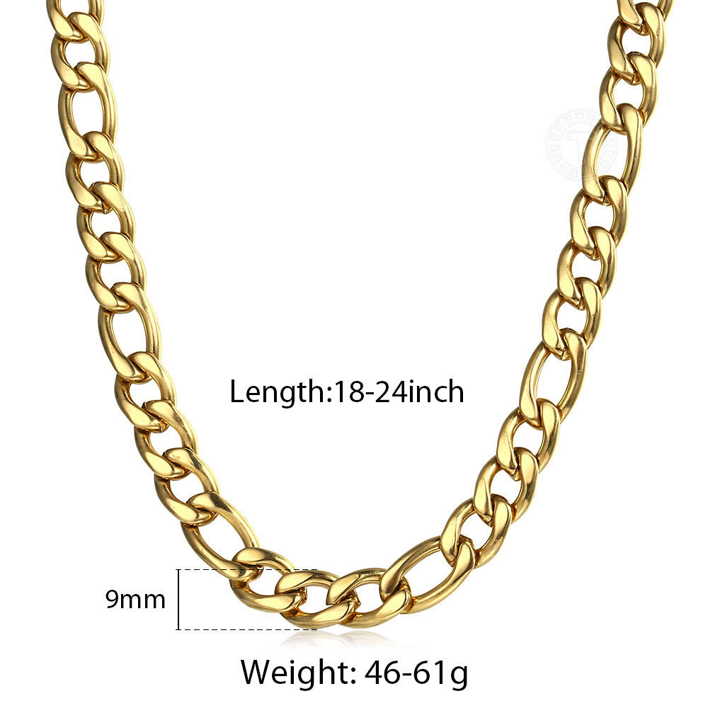 3/5/7/9mm Gold Plated Stainless Steel Figaro Chain Necklace Men Women 16-30″ new