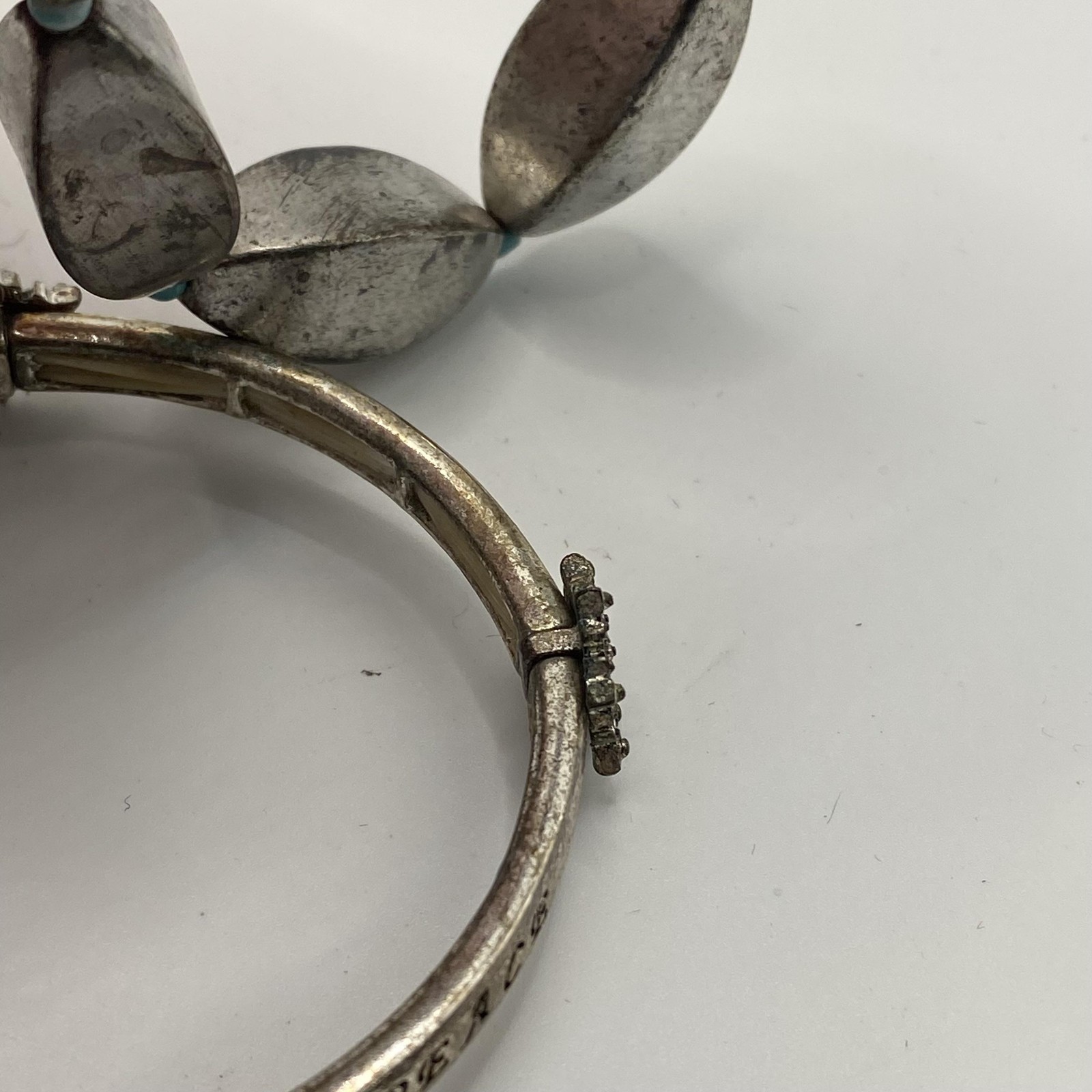 Silver Tone Bangle Beaded Bracelet Lot 4 Love Peace Inspirational 7.9 Inch