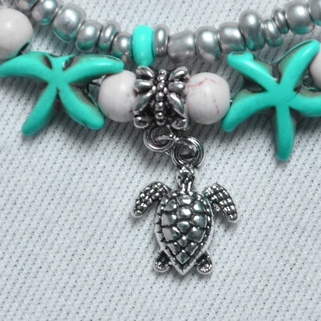 New Boho Ankle Bracelet Silver Tone Women Fashion Beaded Adjustable Beach Anklet