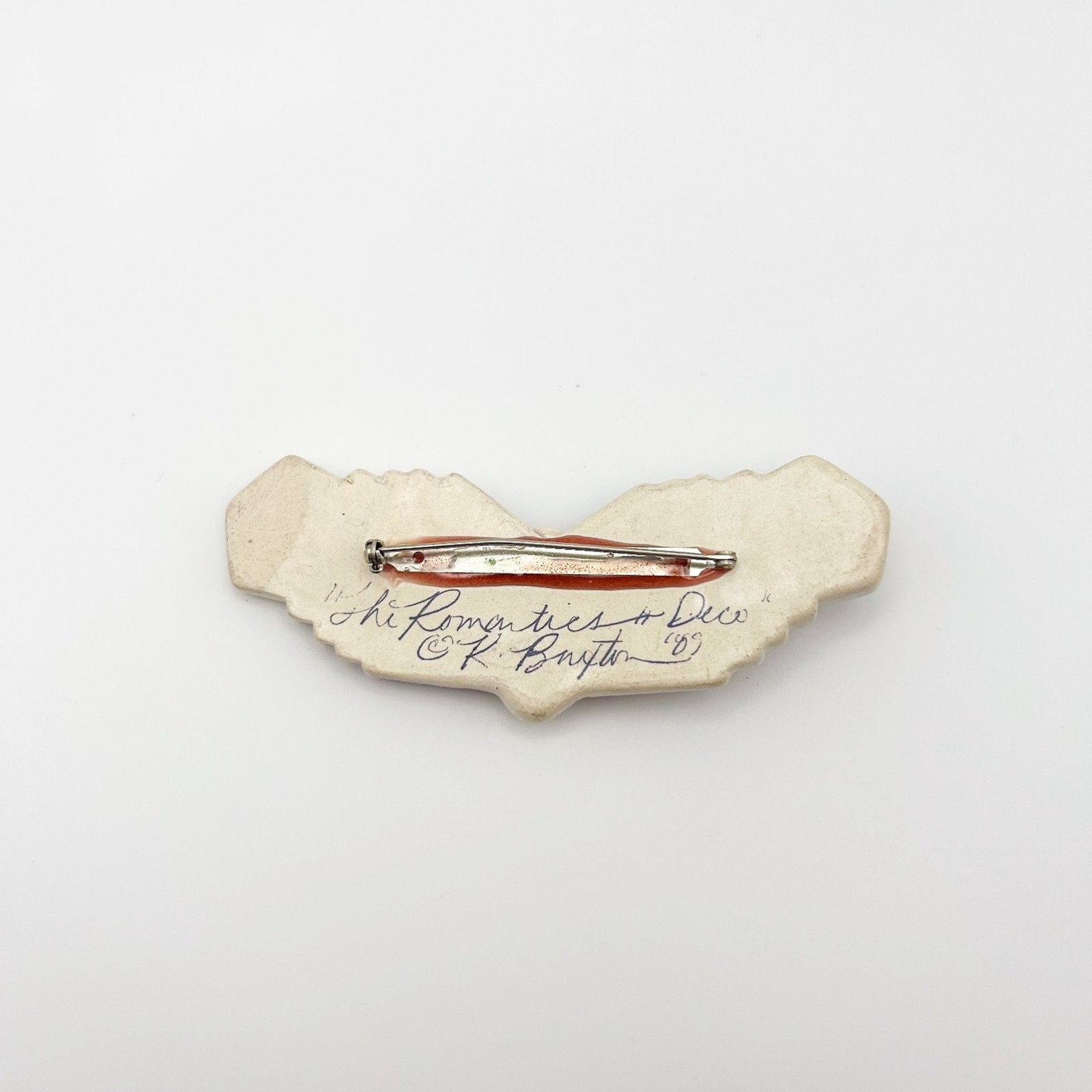 Artisan Brooch Art Deco Hand Painted “The Romantics” K. Baxton (Buxton)