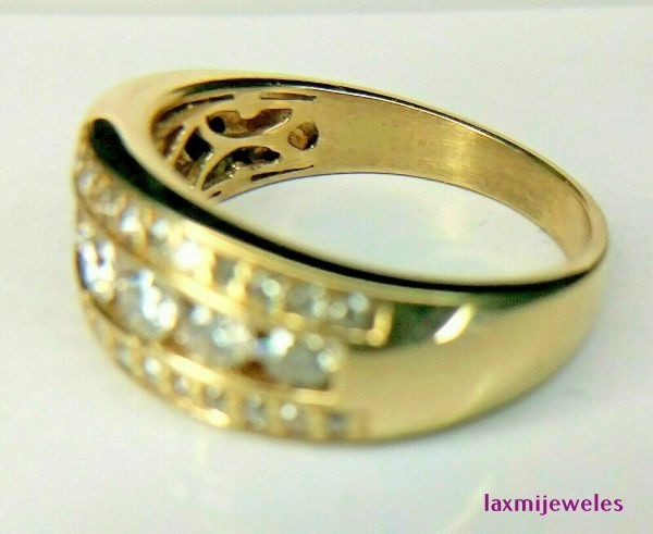 3.50Ct Lab Created Diamond Men’s Ring 14K Yellow Gold Over 3-Row Wide Band Pinky