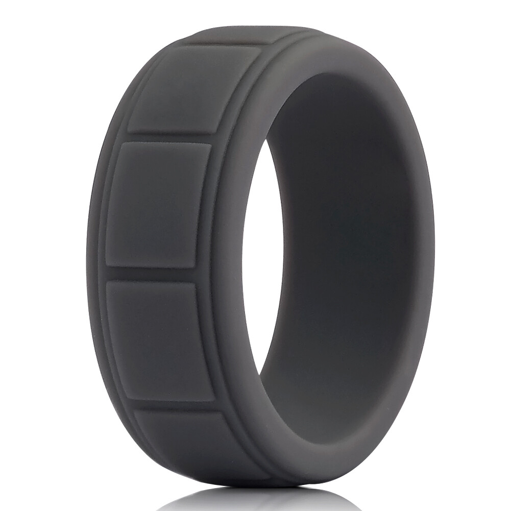 Medical Grade Silicone Wedding Ring Men’s Flex Fit Sport Rubber Band Size 8-13#