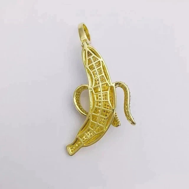 14KTwo-Tone Gold Plated 3Ct Round Cut Lab Created Citrine Diamond Banana Pendant