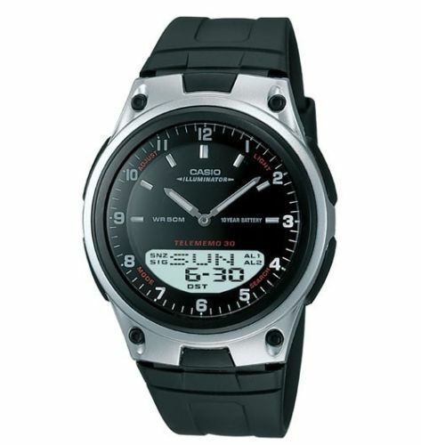 Casio AW80-1AV, Combo Watch, Telememo 30, Metal Band, 3 Alarms, 10 Year Battery