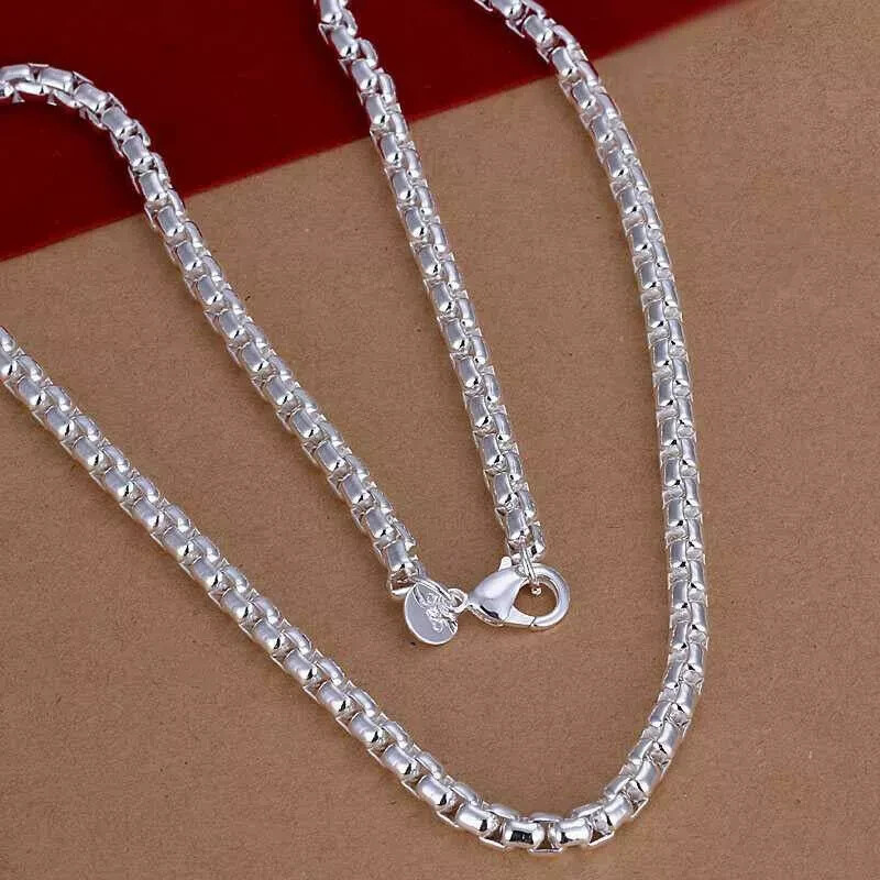 18″-24″ Mens Womens 925 Sterling Silver 4mm Smooth Round Box Link Chain Necklace