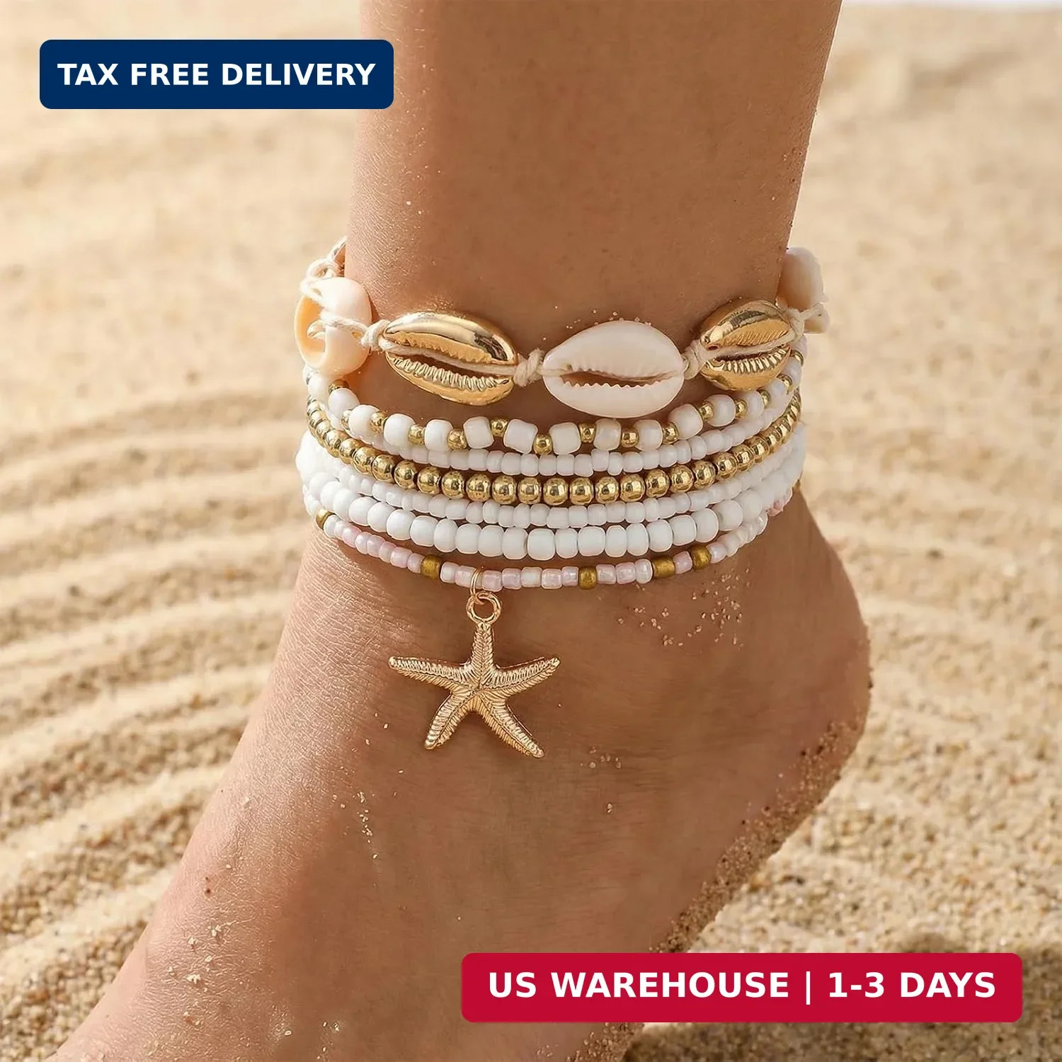 Ouligay 7PCS Boho Shell Ankle Bracelet Shell Beaded Ankle Bracelets for Women, S