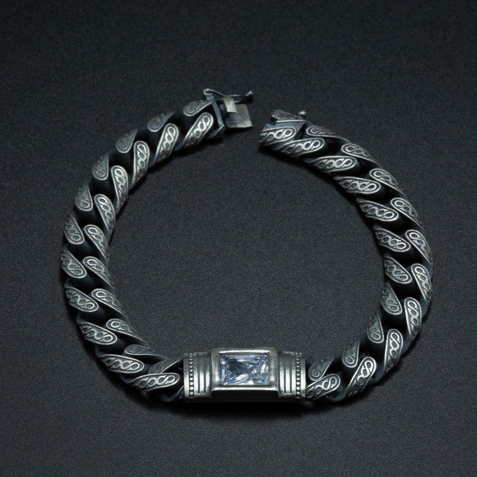 Engraved 925 Sterling Silver Moissanite Gemstone Men’s Cuban Chain Bracelet