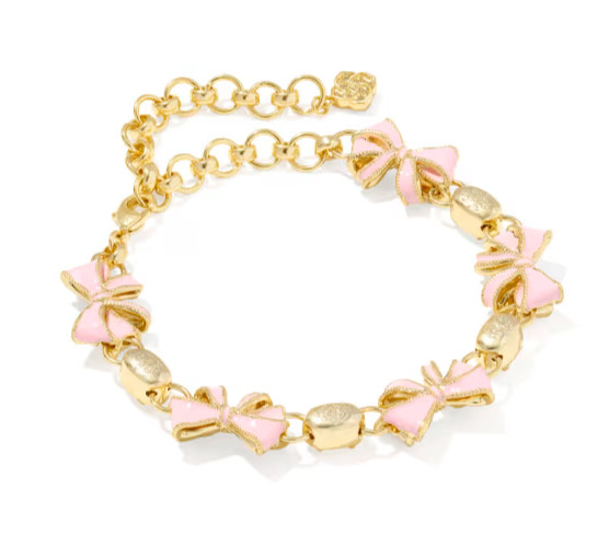 🎀NEW Kendra Scott🎀 x LoveShackFancy 🎀 Gold Bow Pink Enamel Charm Bracelet