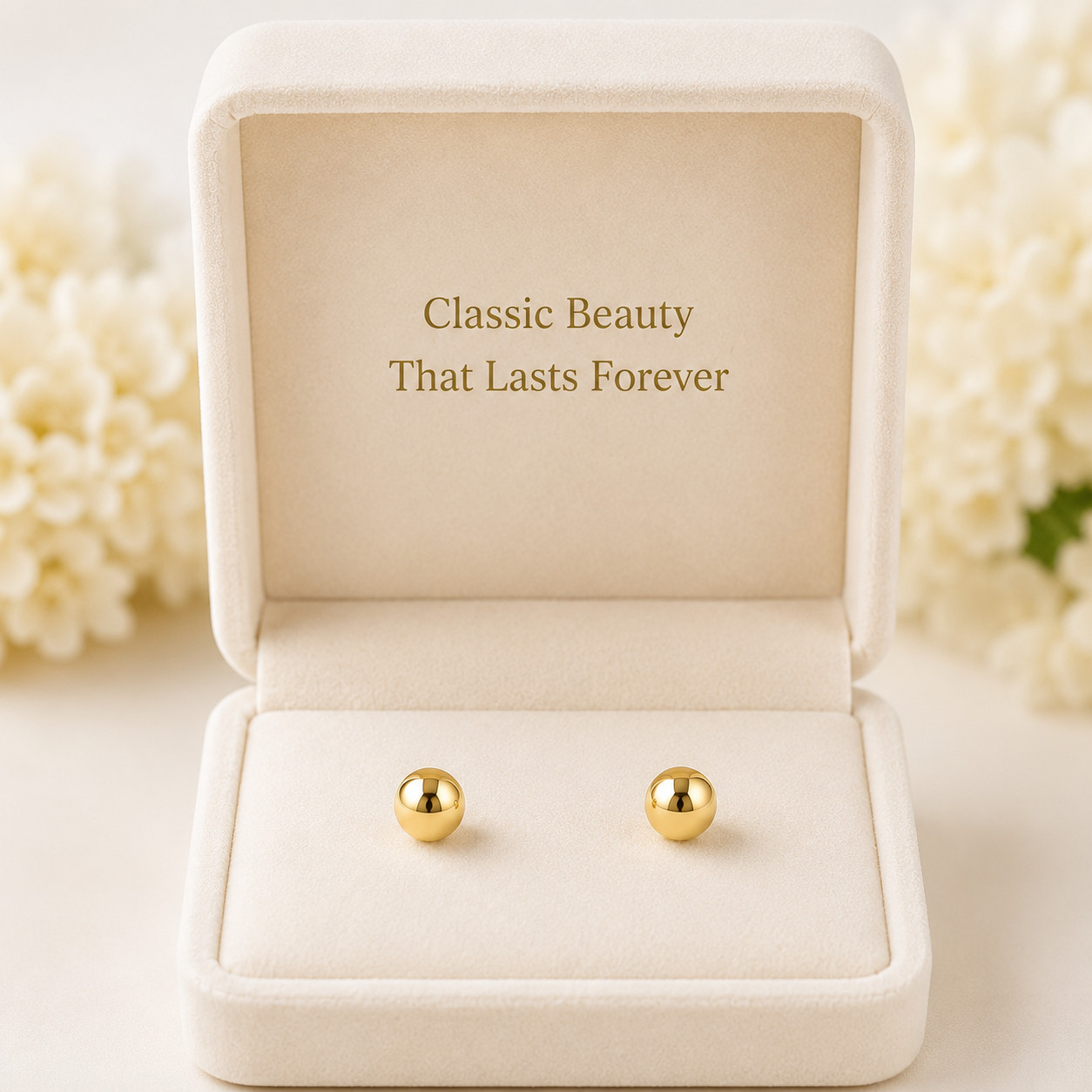 14K Solid Yellow/White Gold Ball Stud Earrings- Pure Gold 4MM Hypoallergenic NEW