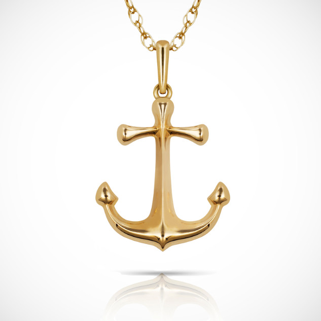 14k Yellow & White Gold Anchor Pendant For Women
