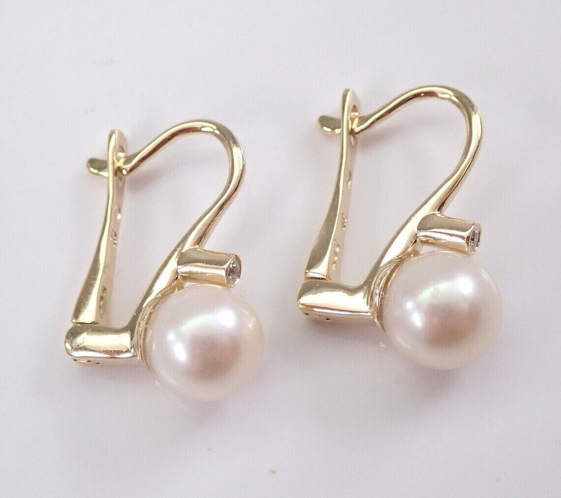 3.00Ct Round Cut White Pearl Drop/Dangle Earrings 14K Yellow Gold Plated