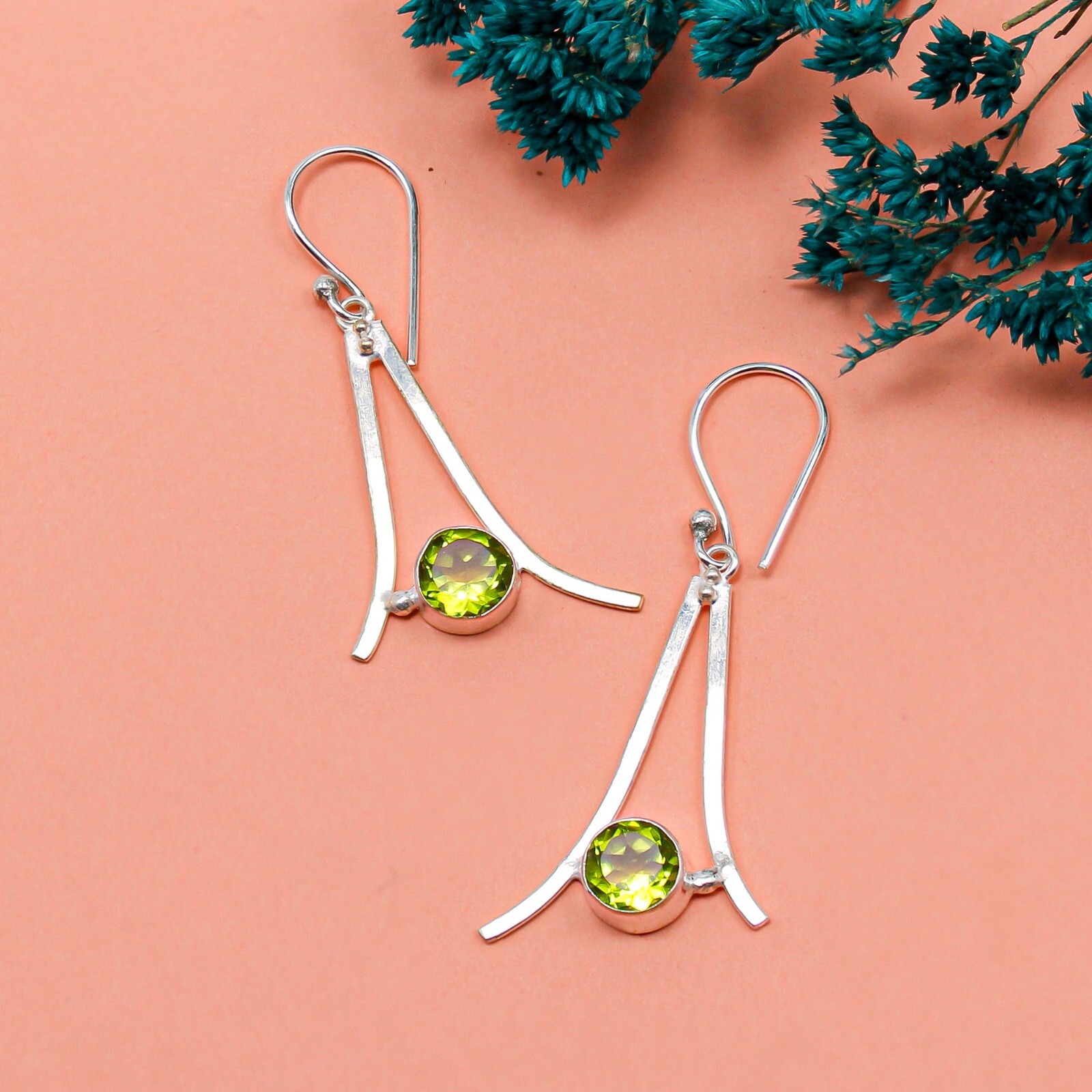Peridot Gemstone Earrings 925 Silver Handcrafted Unique Jewelry Birthday Gift