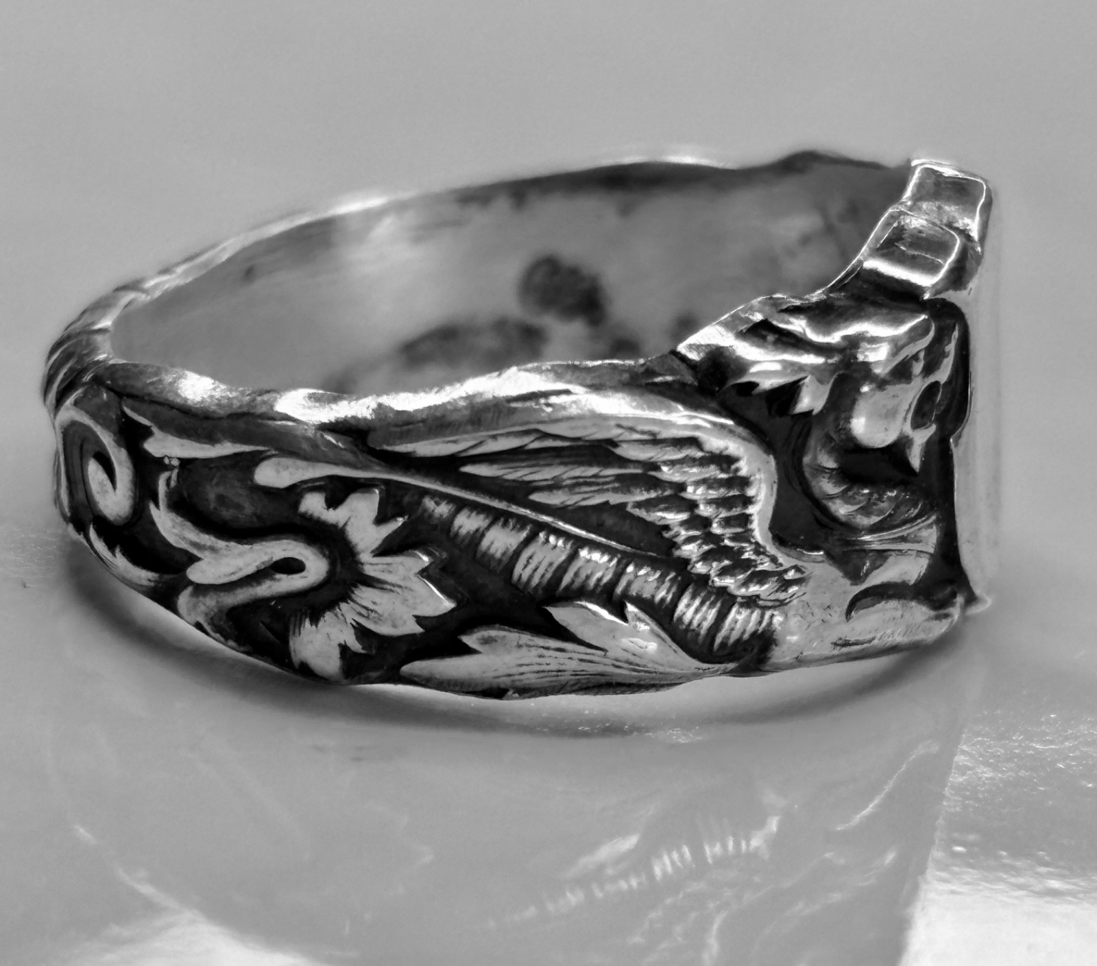 pure Silver dragon and shield Ring 999.Pure Fine Silver Bold, dragon Design