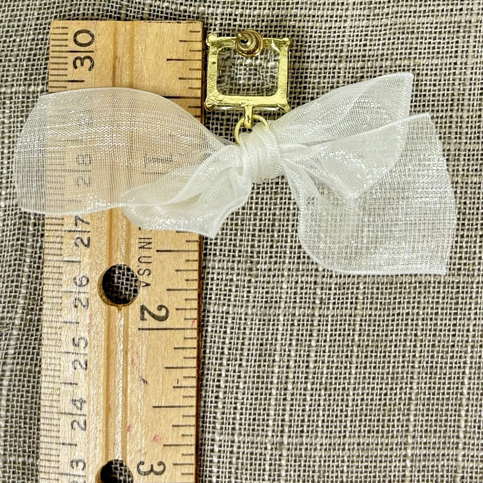 New UYN UYN Design/Korea 925 Post GoldTone Earrings Glass Stone Sheer Ribbon Bow