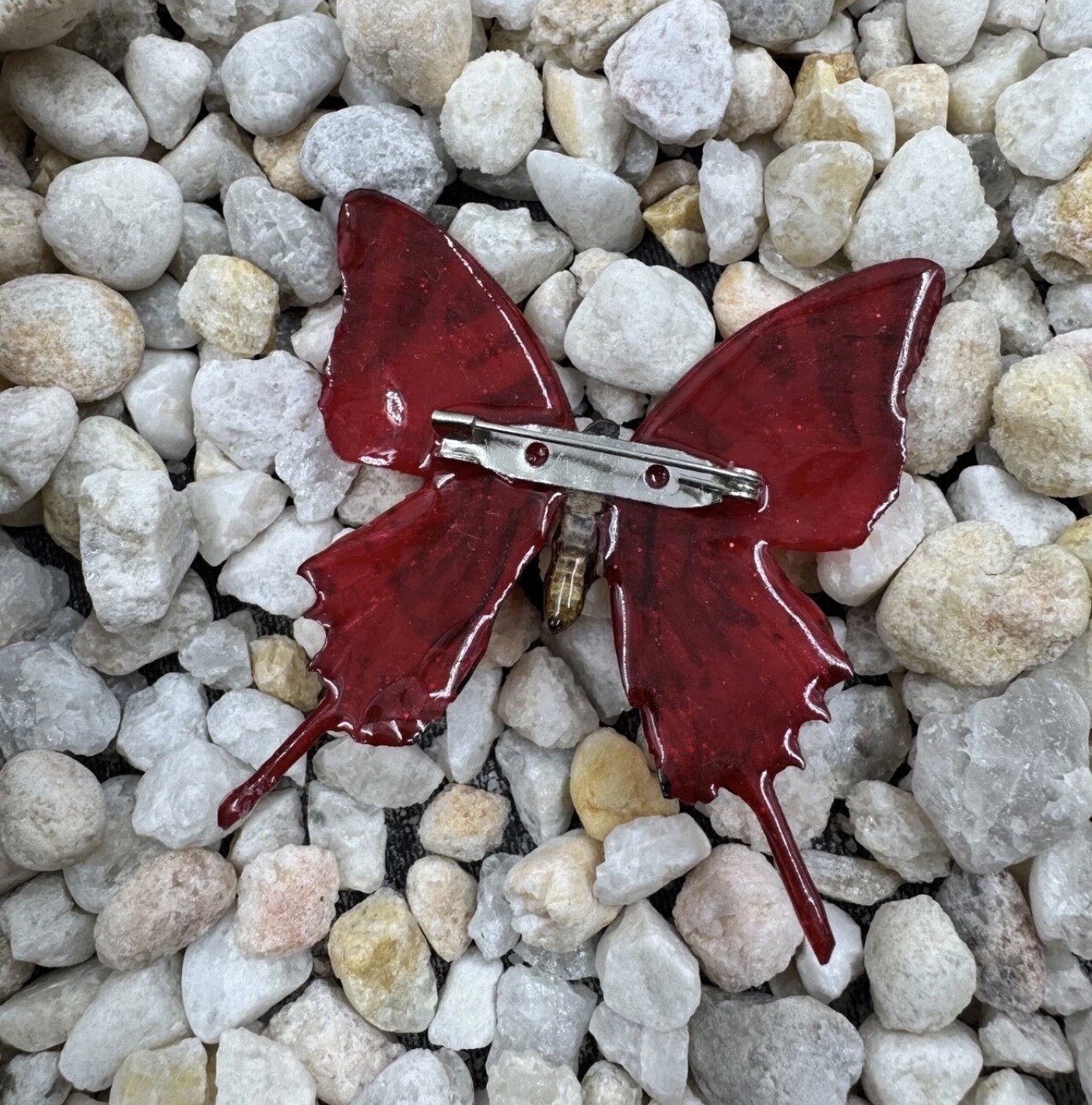 Hand Painted Real Butterfly Pendant Dipped In Resin – Red & Black
